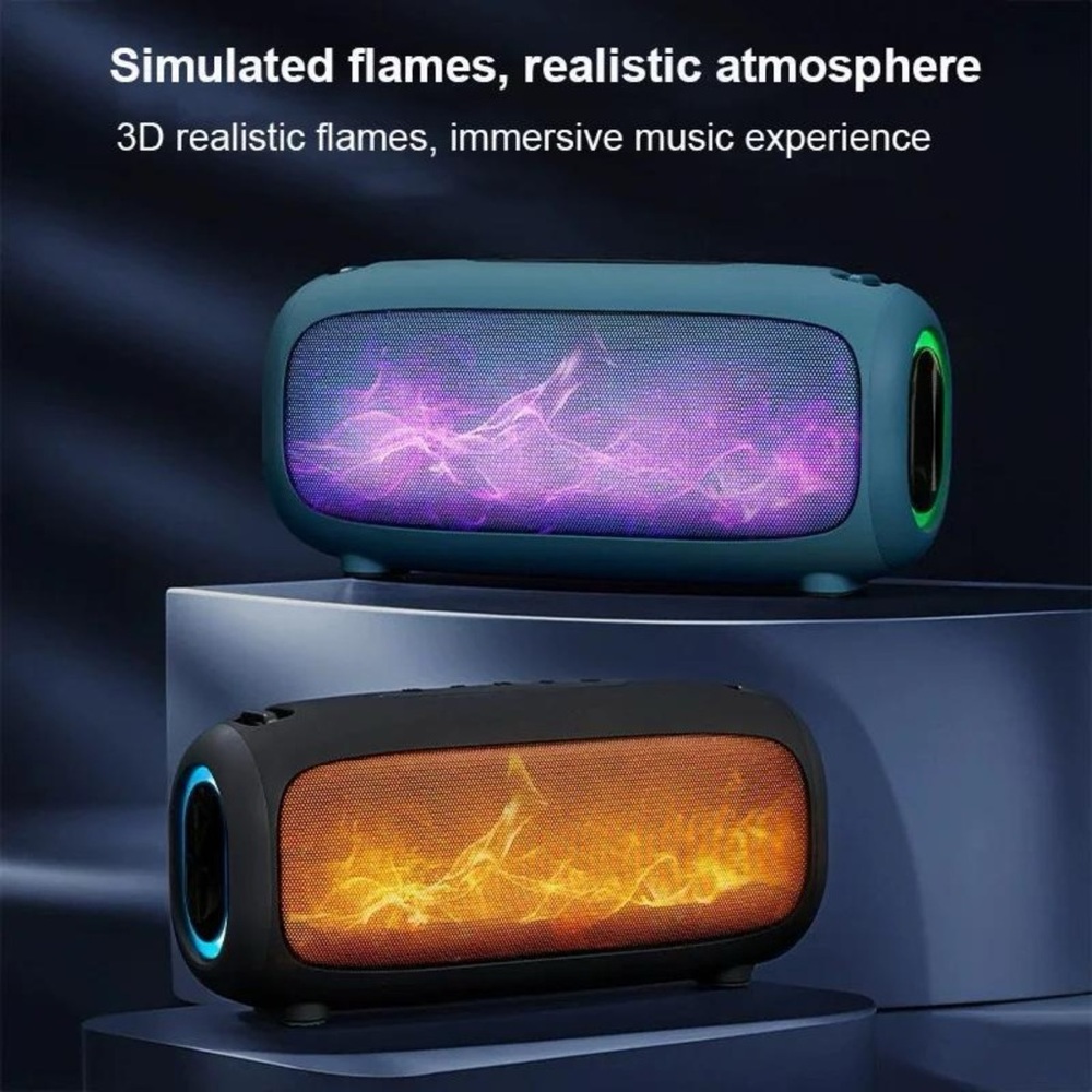Portable Bluetooth Speaker with Simulated Flames - Black and Blue